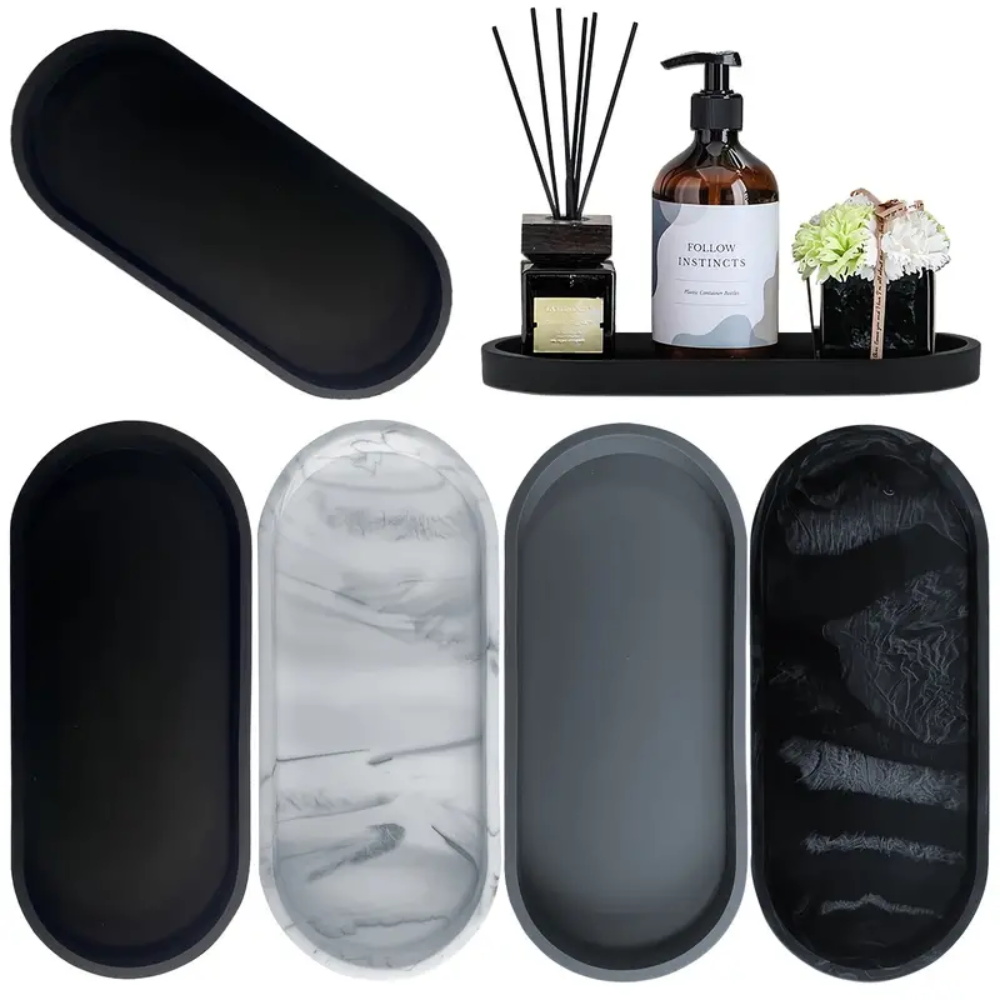 Home Essentials Bathroom Organizer - ถาดซิลิโคนสำหรับห้องน้ำ 1 ชิ้น, ที่วางสบู่ล้างจานและฟองน้ำทรงสี่เหลี่ยม, ที่จัดเก็บน้ำหอมสำหรับโต๊ะเครื่องแป้ง, ถาดเก็บเครื่องสำอางและแหวน,