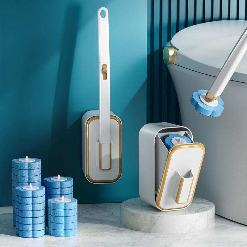 Plunger Toilet - ชุดแปรงขัดห้องน้ำแบบติดผนังพร้อมที่วาง, หัวแปรงแบบใช้แล้วทิ้ง 18 ชิ้น, อุปกรณ์ทำความสะอาดห้องน้ำและชุดที่ปั๊มส้วม