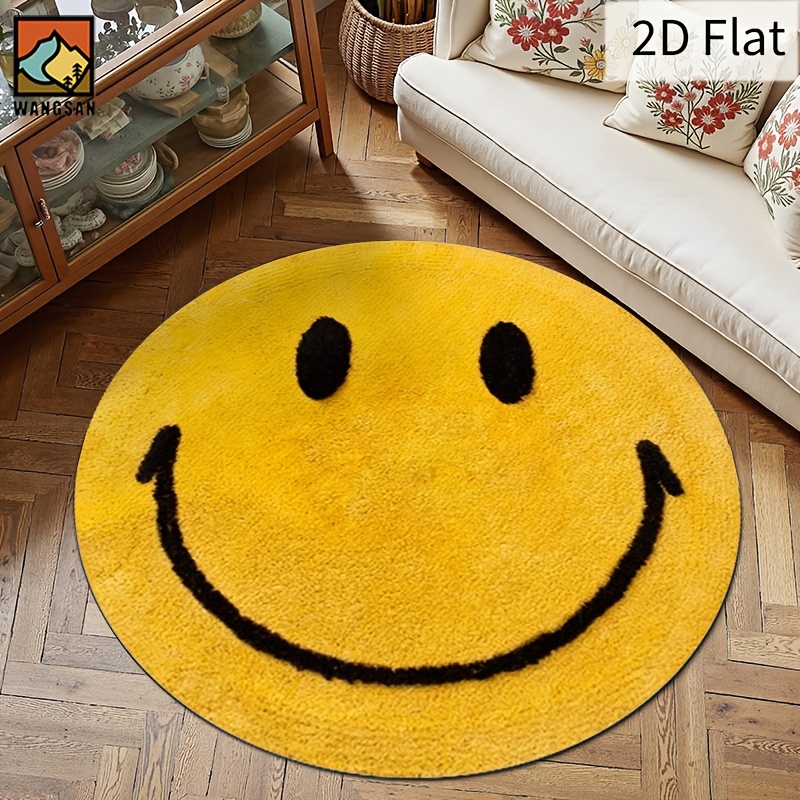 Home Bathroom Carpet - พรมผ้าสักหลาดทรงกลม 2 มิติ ลายหน้ายิ้ม พรมปูพื้นนุ่ม ตกแต่งบ้าน