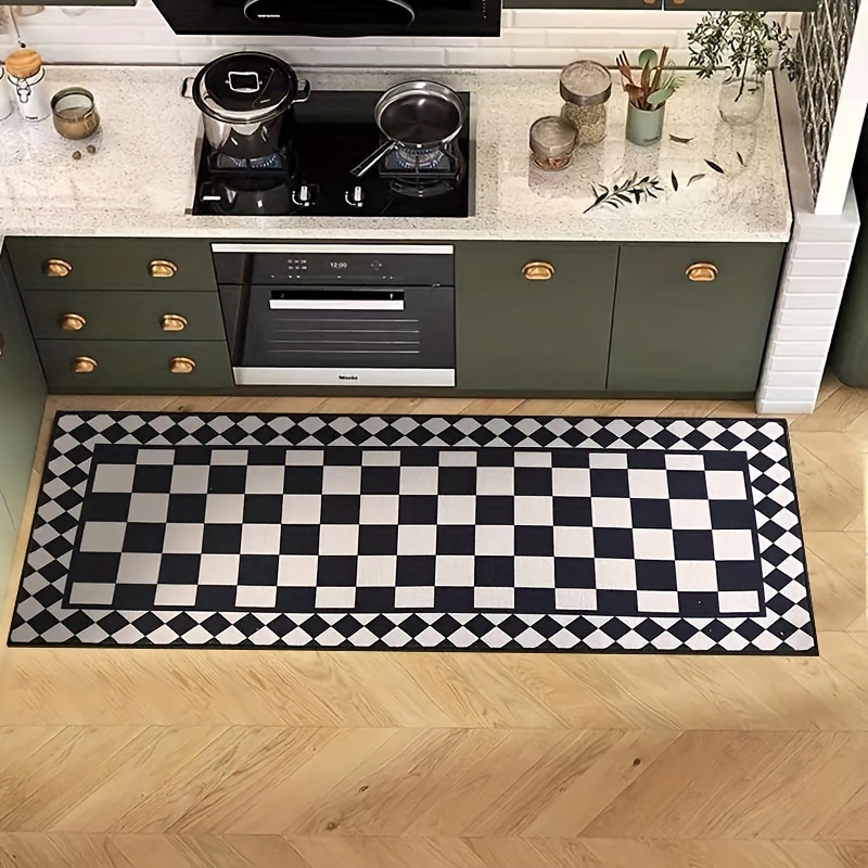 Home Bathroom Carpet - VIKAMA พรมลายตารางหมากรุกสีดำขาว พรมปูพื้นห้องครัว พรมเช็ดเท้า พรมห้องนอน พรมห้องนั่งเล่น