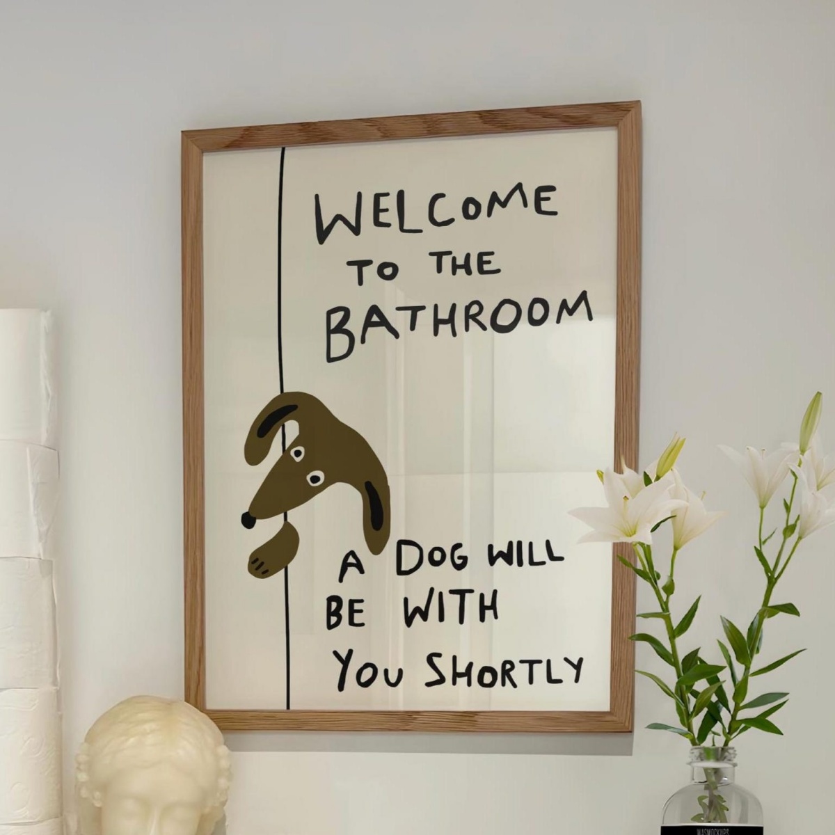 Home Bathroom Quotes - คำคมตลกๆ น่ารักๆ ของสุนัข ภาพพิมพ์บนผ้าใบ โปสเตอร์ ศิลปะสไตล์มินิมอลสมัยใหม่