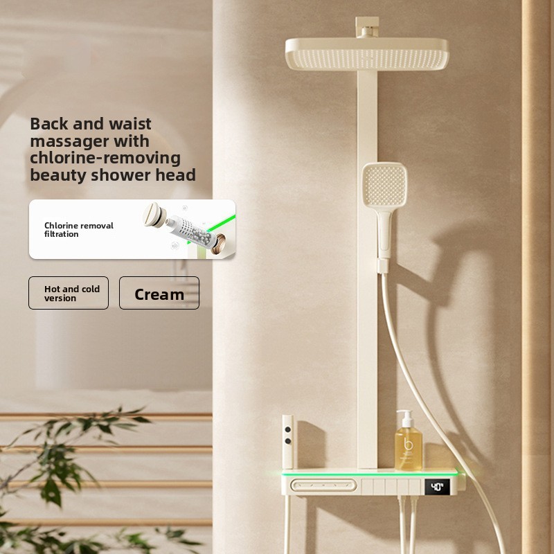 Home In Bathroom - ชุดฝักบัวทองแดงอัจฉริยะพร้อมหน้าจอแสดงผลดิจิทัล ช่วยลดคลอรีนและบำรุงผิว สำหรับใช้ในบ้าน รองรับน้ำร้อนน้ำเย็น