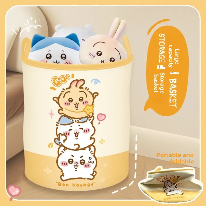 Home Edit Bathroom Organizer - ตะกร้าผ้าพับได้ลายการ์ตูน Chiikawa น่ารักสไตล์คาวาอี้ ตะกร้าเก็บผ้า กล่องเก็บของ ห้องน้ำ