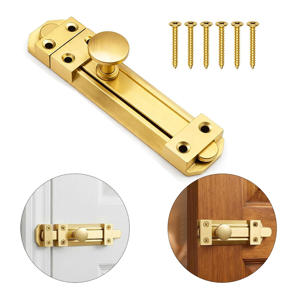 Home Bathroom Lock - กลอนประตูบานเลื่อนทองเหลืองแท้ขนาด 5 นิ้ว สำหรับประตูรั้วเพื่อความปลอดภัย ใช้ได้กับบ้าน ห้องน้ำ