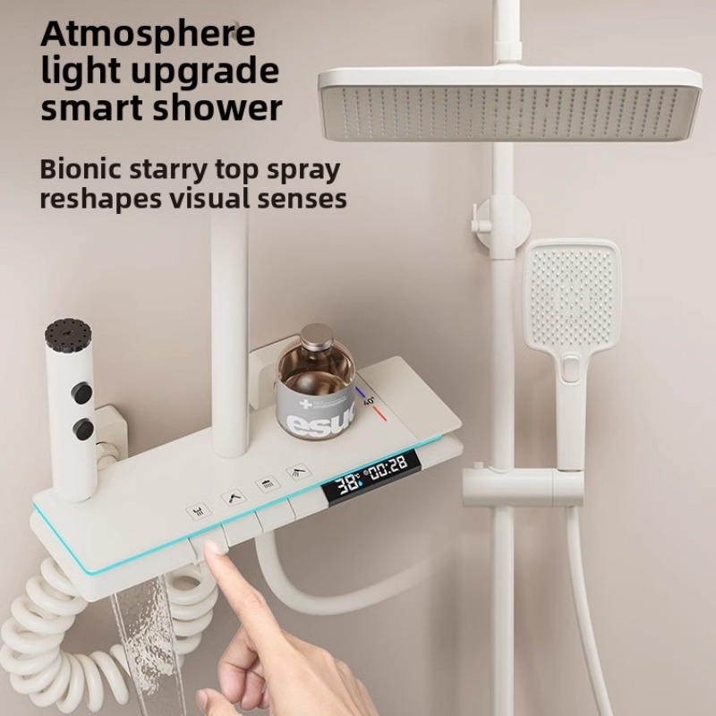 Home In Bathroom - ชุดฝักบัวควบคุมอุณหภูมิสำหรับห้องน้ำในบ้าน หัวฝักบัวแบบเรนชาวเวอร์พร้อมปุ่มควบคุมแบบเปียโน ชุดหัวฝักบัวสำหรับห้องน้ำ ชุดฝักบัวทองแดง