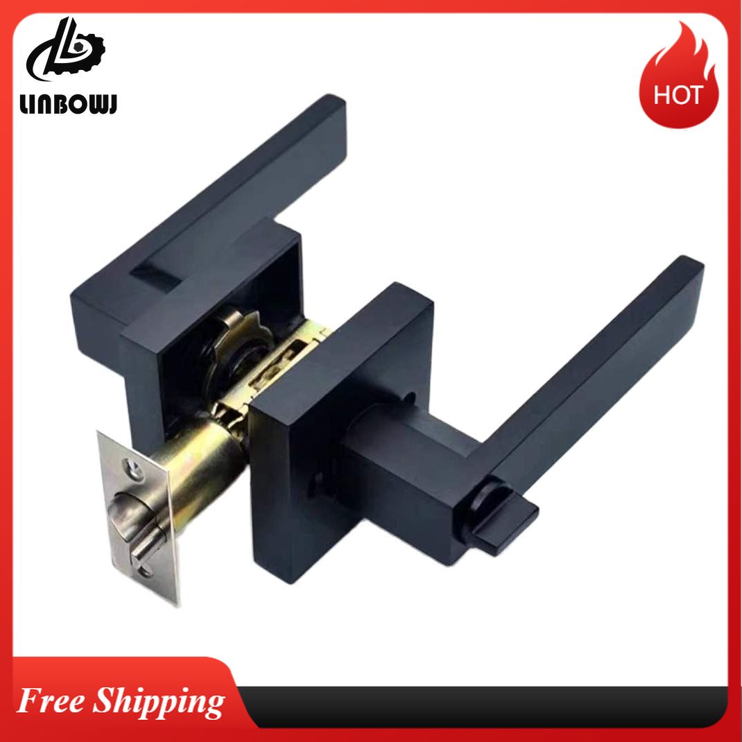 Home Bathroom Lock - มือจับประตูสีดํา มือจับประตู ล็อค ช่องสี่เหลี่ยม หน้ากากความเป็นส่วนตัว ภายในห้องนอน