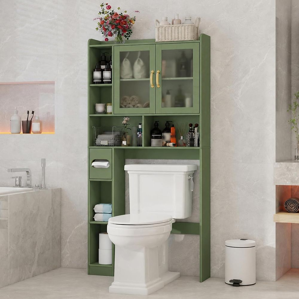 Home In Bathroom - ตู้เก็บของอะคริลิกแบบประหยัดพื้นที่สำหรับวางเหนือโถสุขภัณฑ์ เหมาะสำหรับห้องน้ำ ห้องสุขา และห้องซักรีด สีเขียว
