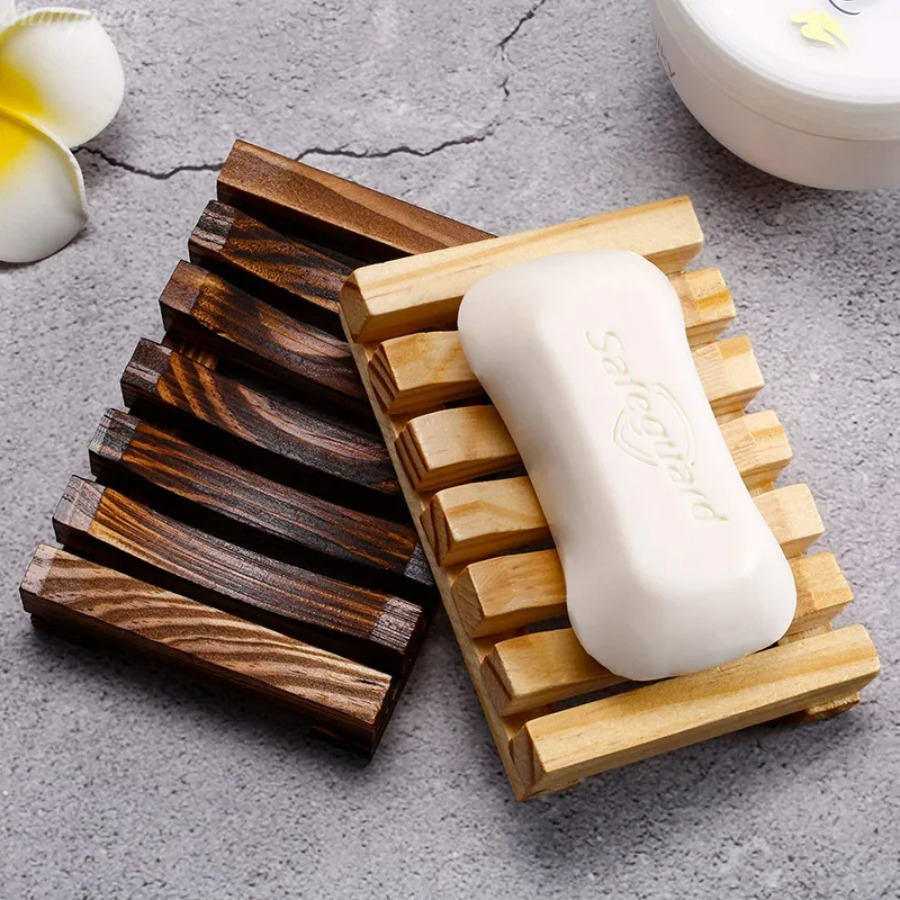 Home Essentials Bathroom Organizer - ที่วางสบู่ไม้ไผ่ธรรมชาติ, ชั้นวางไม้สำหรับระบายน้ำช่วยให้สบู่แห้งและสะอาด, อุปกรณ์จัดเก็บในห้องน้ำ, ป้องกันเชื้อรา, ของใช้จำเป็นในบ้าน