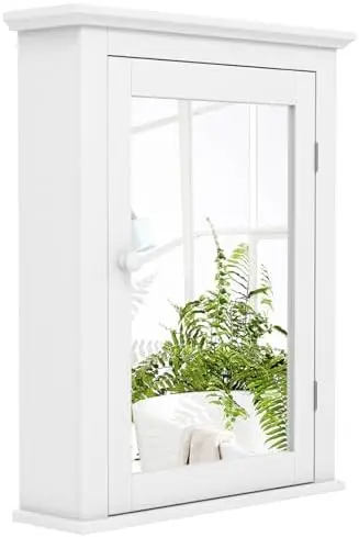 Bathroom Cabinet Mirror - ตู้ยาสีขาวพร้อมกระจก ติดผนัง ปรับระดับได้ สำหรับห้องน้ำ ห้องนั่งเล่น ห้องนอน