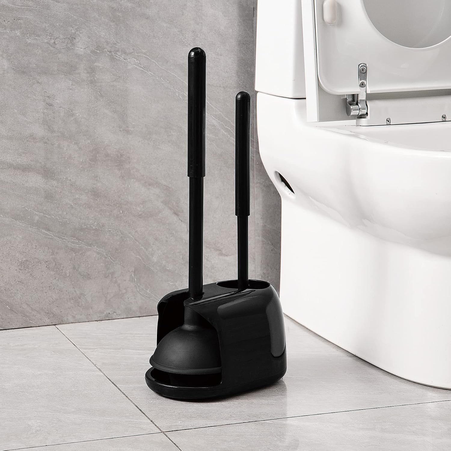 Plunger Toilet - ชุดแปรงขัดห้องน้ำและที่ดูดน้ำ 2 in 1 พร้อมหัวแปรงซิลิโคน ถ้วยยางดูดแรงดูดสูง