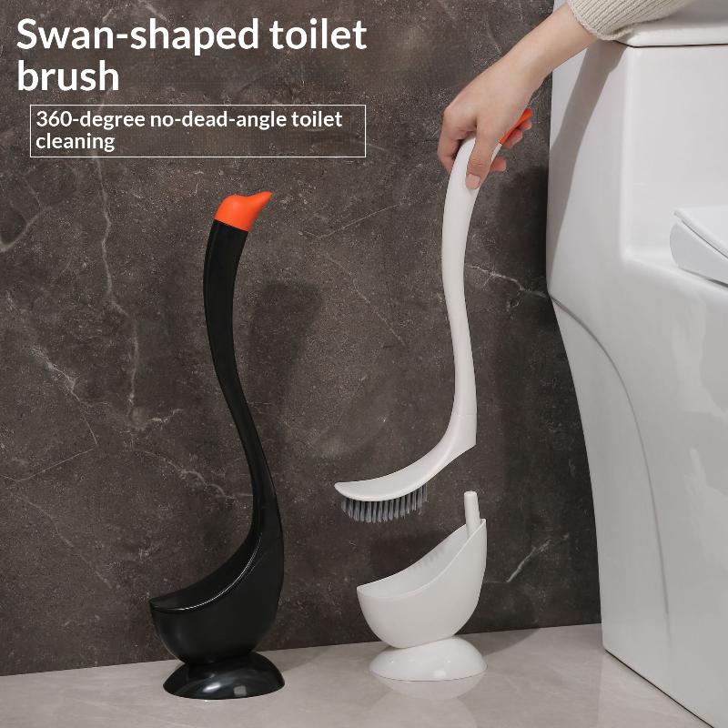 Plunger Toilet - แปรงขัดห้องน้ำน่ารักพร้อมด้ามจับยาว รูปทรงหงส์ อุปกรณ์ห้องน้ำ ที่กดชักโครกพลาสติก อุปกรณ์ทำความสะอาดในครัวเรือน