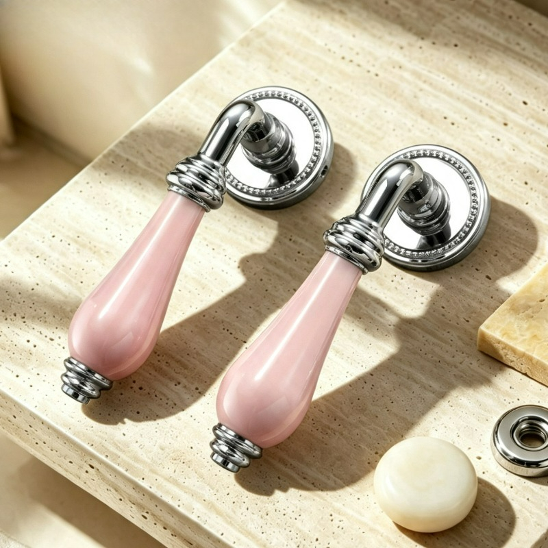 Home Bathroom Lock - มือจับประตูห้องนอน ห้องครัว สไตล์ฝรั่งเศส หรูหราแบบเรียบง่าย วัสดุเซรามิก ใช้ได้ทั่วไปในห้องน้ำ
