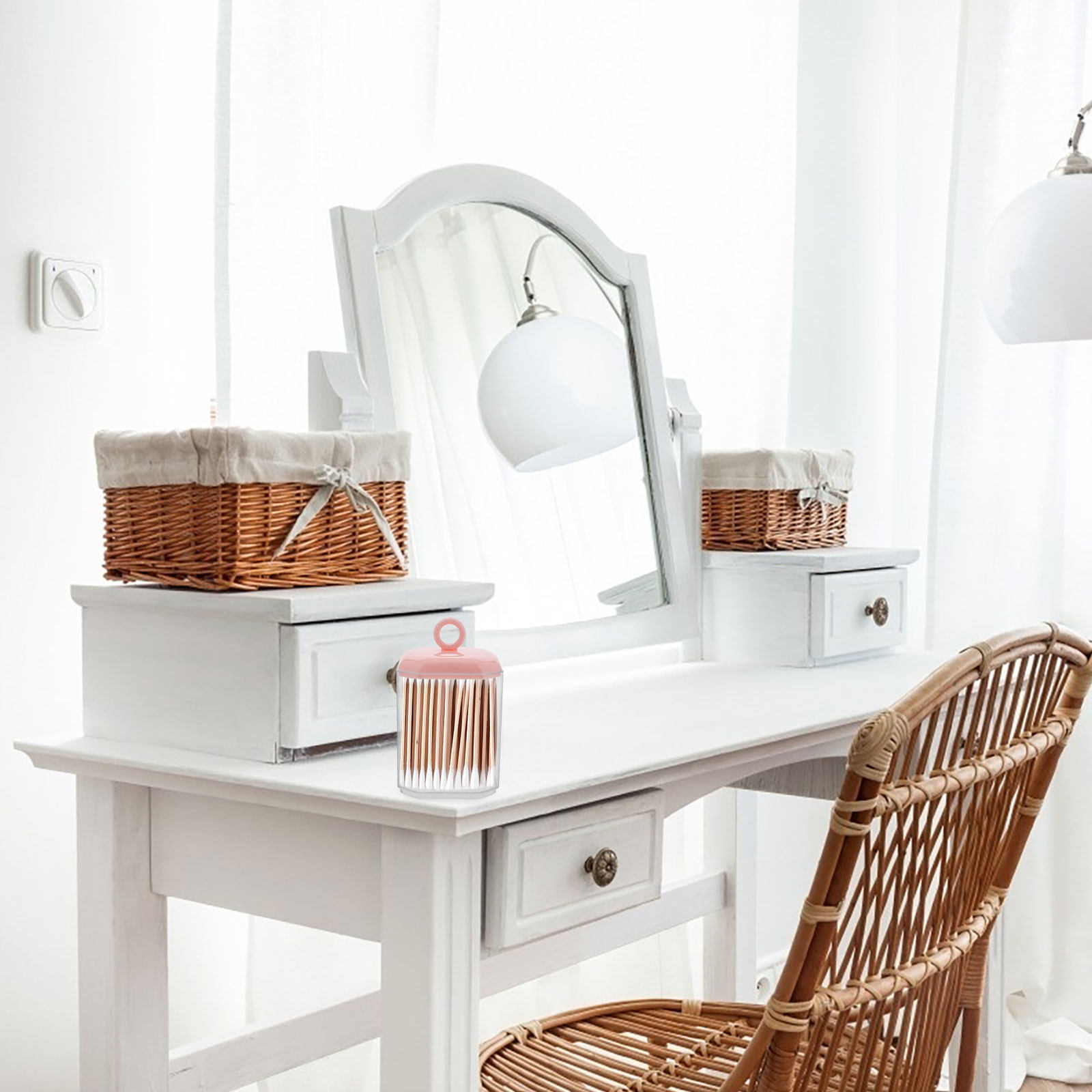 กล่องเก็บสำลีแบบตั้งโต๊ะพร้อมฝ - Home Essentials Bathroom Organizer บทวิจารณ์และราคา