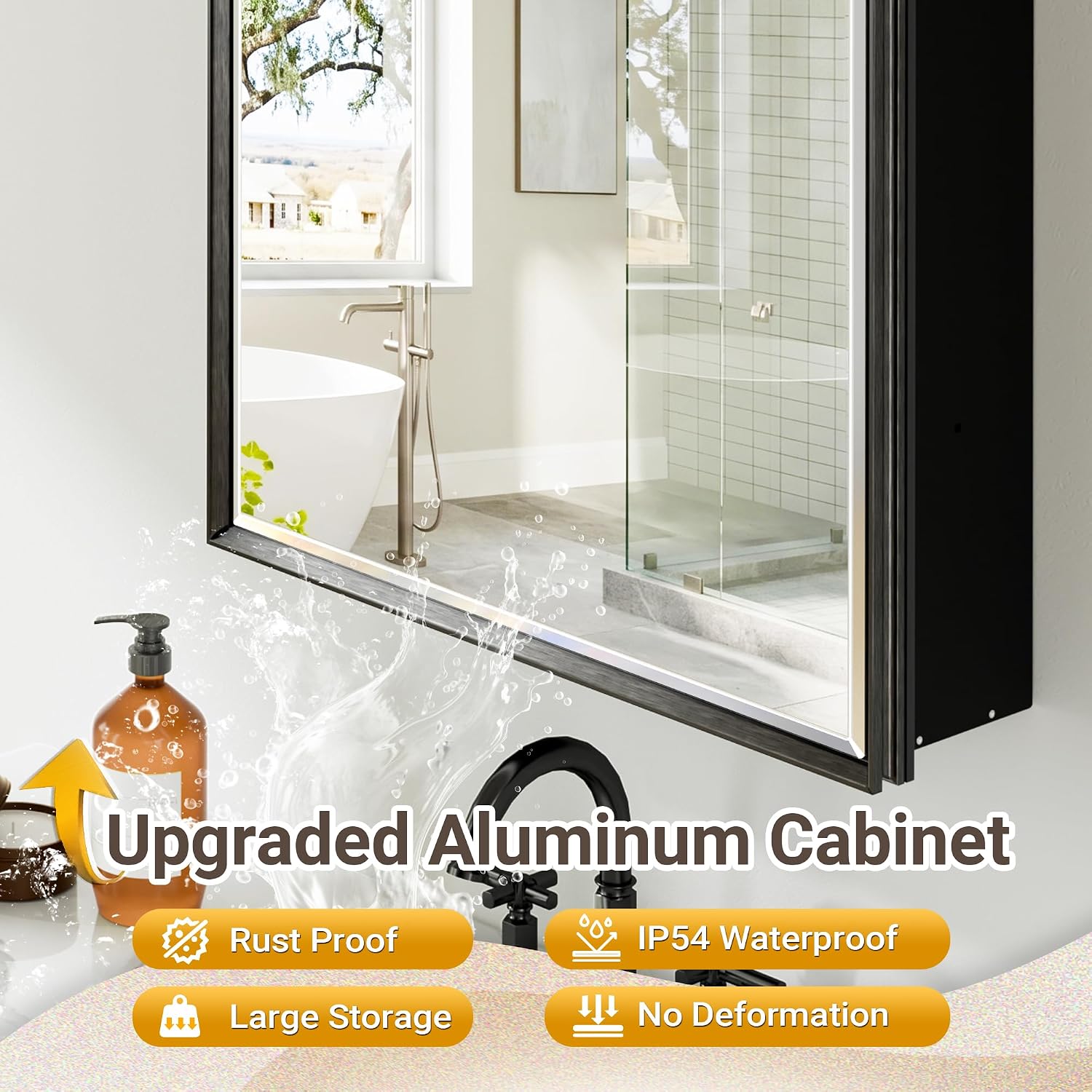 ตู้ยาสีดำพร้อมกระจก ผิวเรียบ โ - Bathroom Cabinet Mirror บทวิจารณ์และราคา