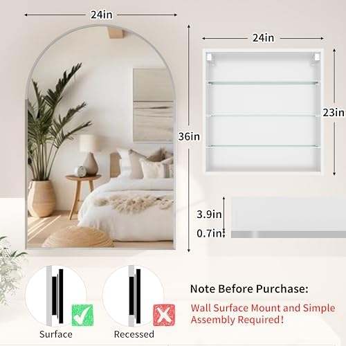 กระจกห้องน้ำทรงโค้งขนาด 24x36  - Bathroom Cabinet Mirror บทวิจารณ์และราคา