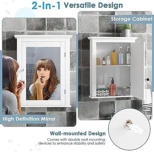 ตู้ยาสีขาวพร้อมกระจก ติดผนัง ป - Bathroom Cabinet Mirror บทวิจารณ์และราคา